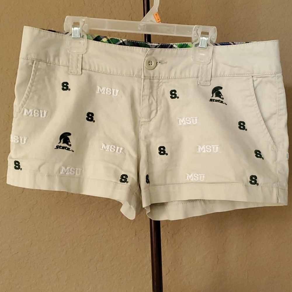 Khaki Michigan State University embroidered shorts